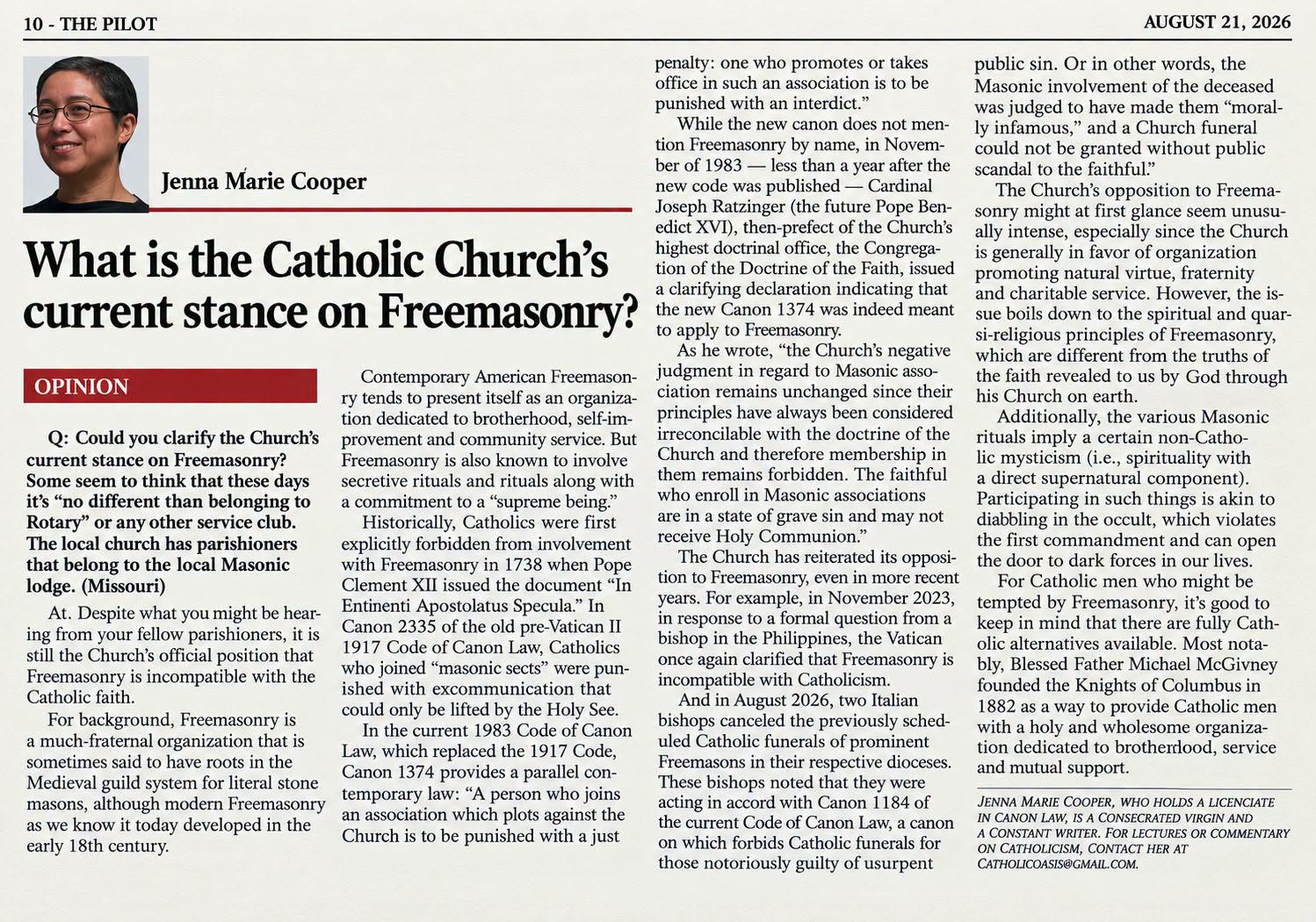 Article from " The Pilot" of August 2026.